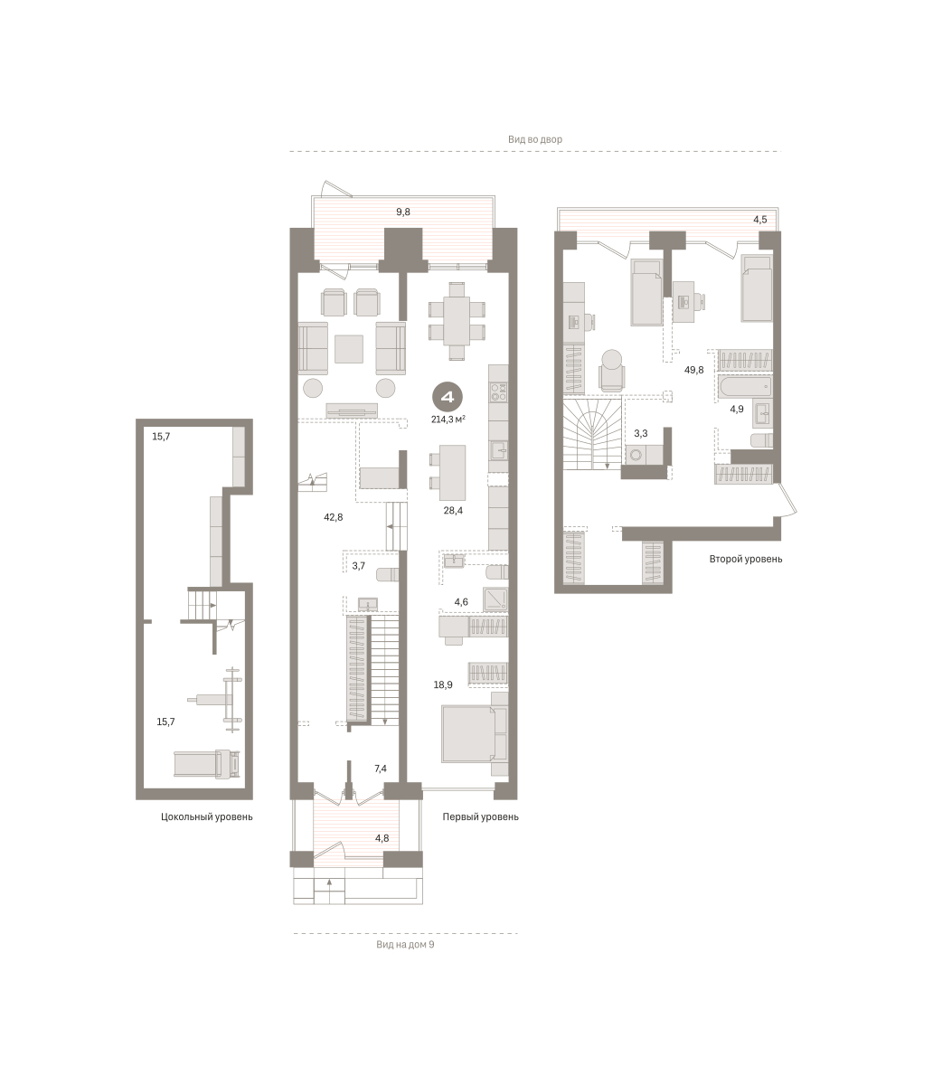 Планировка: 4-комнатная евро 214.3 м² в ЖК Речной порт, Центр: Дом печати
