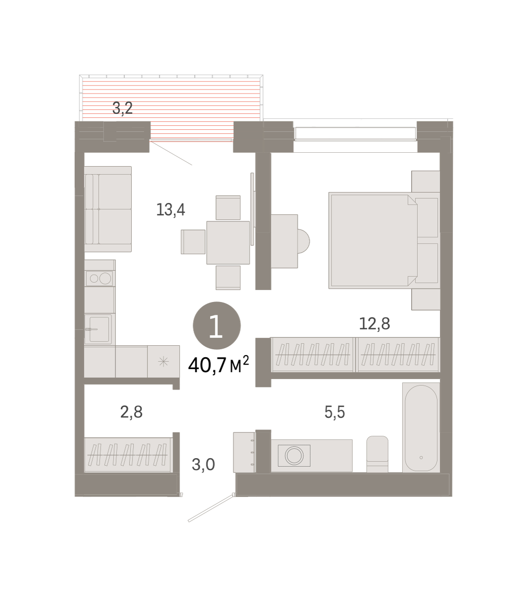 Планировка: Евродвушка 40.7 м² в ЖК Речной порт, Центр: Дом печати