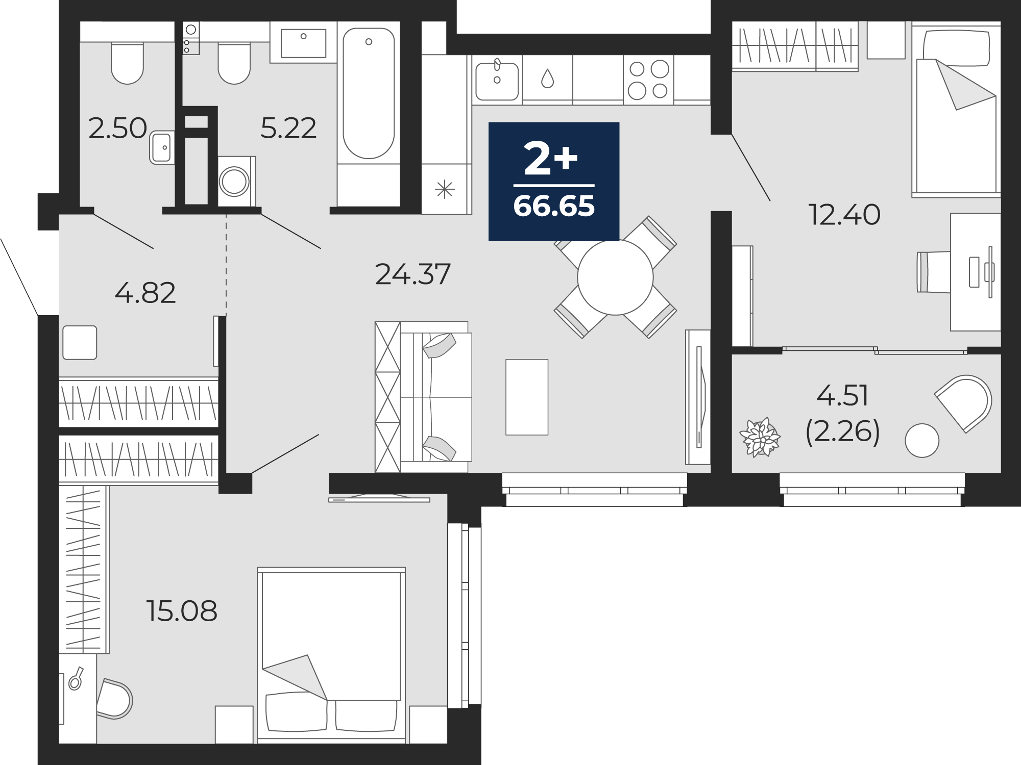 Планировка: Евротрешка 68.9 м² в ЖК Беринг, Лесобаза