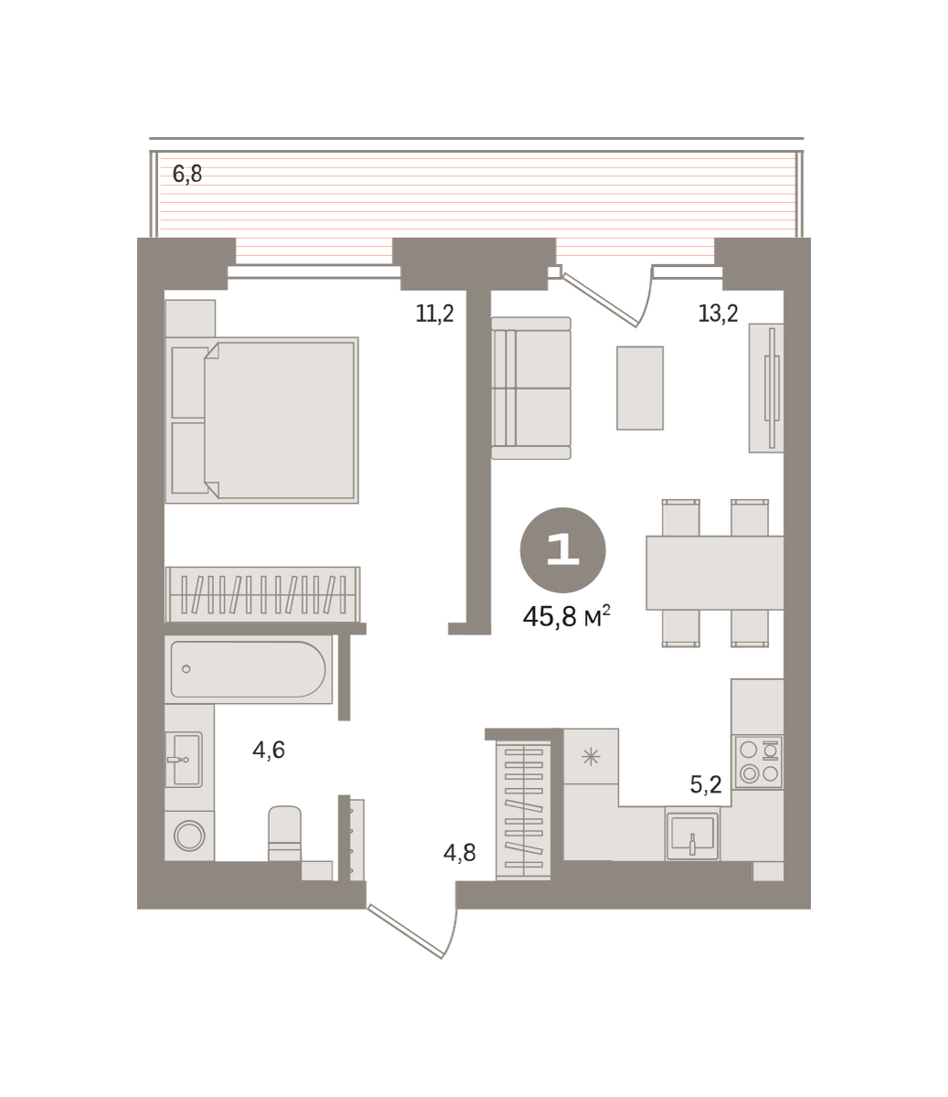Планировка: Евродвушка 45.8 м² в ЖК Речной порт, Центр: Дом печати