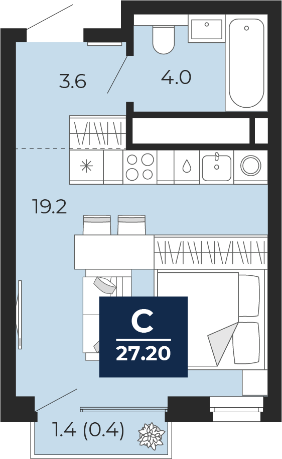 Планировка: Студия 28.2 м² в ЖК Мириады, Мыс