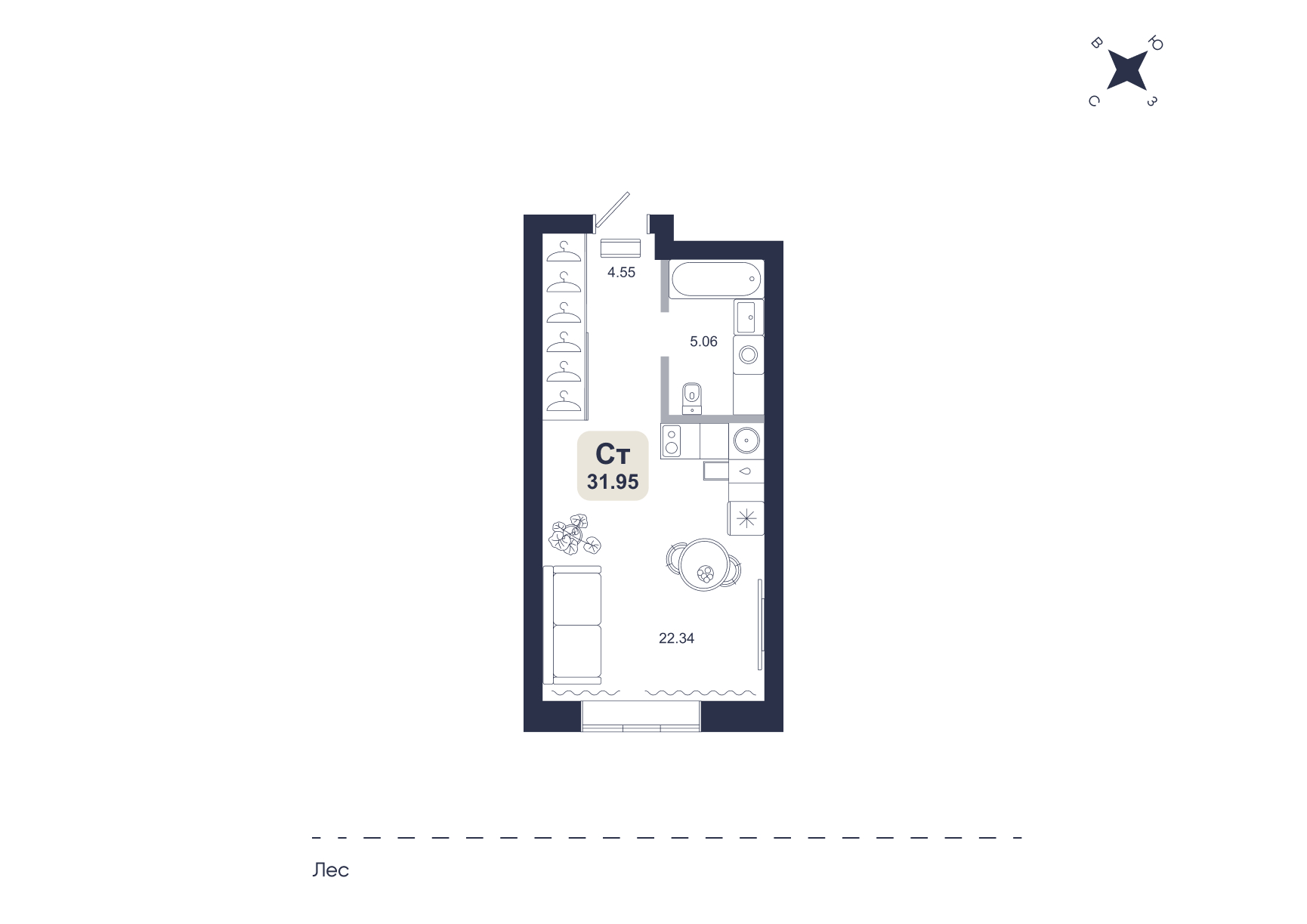 Планировка: Студия 31.9 м² в ЖК Хито, От Слободы до Комарово парк