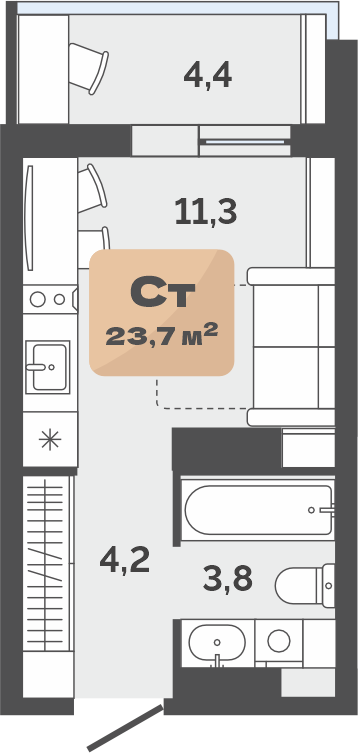 Планировка: Студия 21.5 м² в ЖК Баланс, Воровского