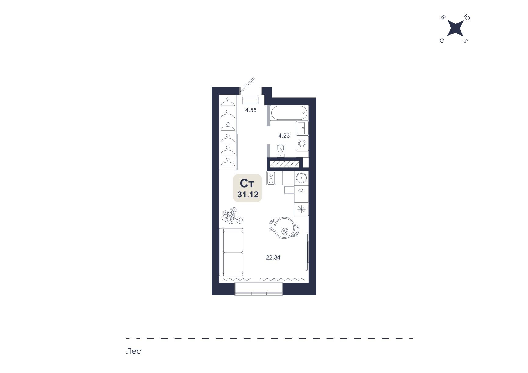 Планировка: Студия 31.1 м² в ЖК Хито, От Слободы до Комарово парк