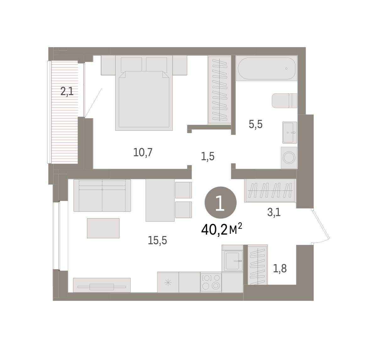 Планировка: Евродвушка 40.2 м² в ЖК Речной порт, Центр: Дом печати