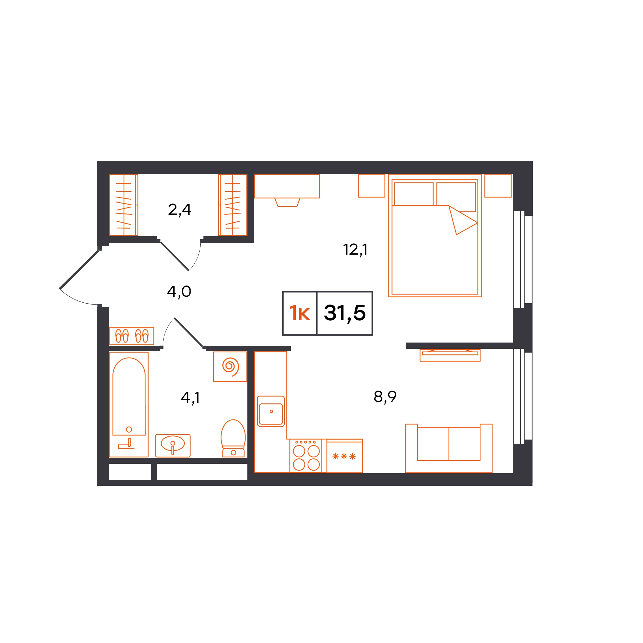 Планировка: Студия 31.5 м² в ЖК Отличие, Комарово Парк