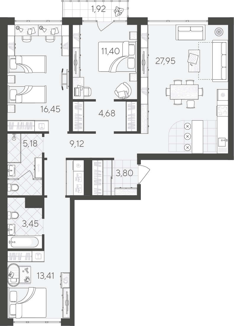 Планировка: 4-комнатная евро 98.1 м² в ЖК Скандиа. Квартал в Комарово Парк, Комарово Парк