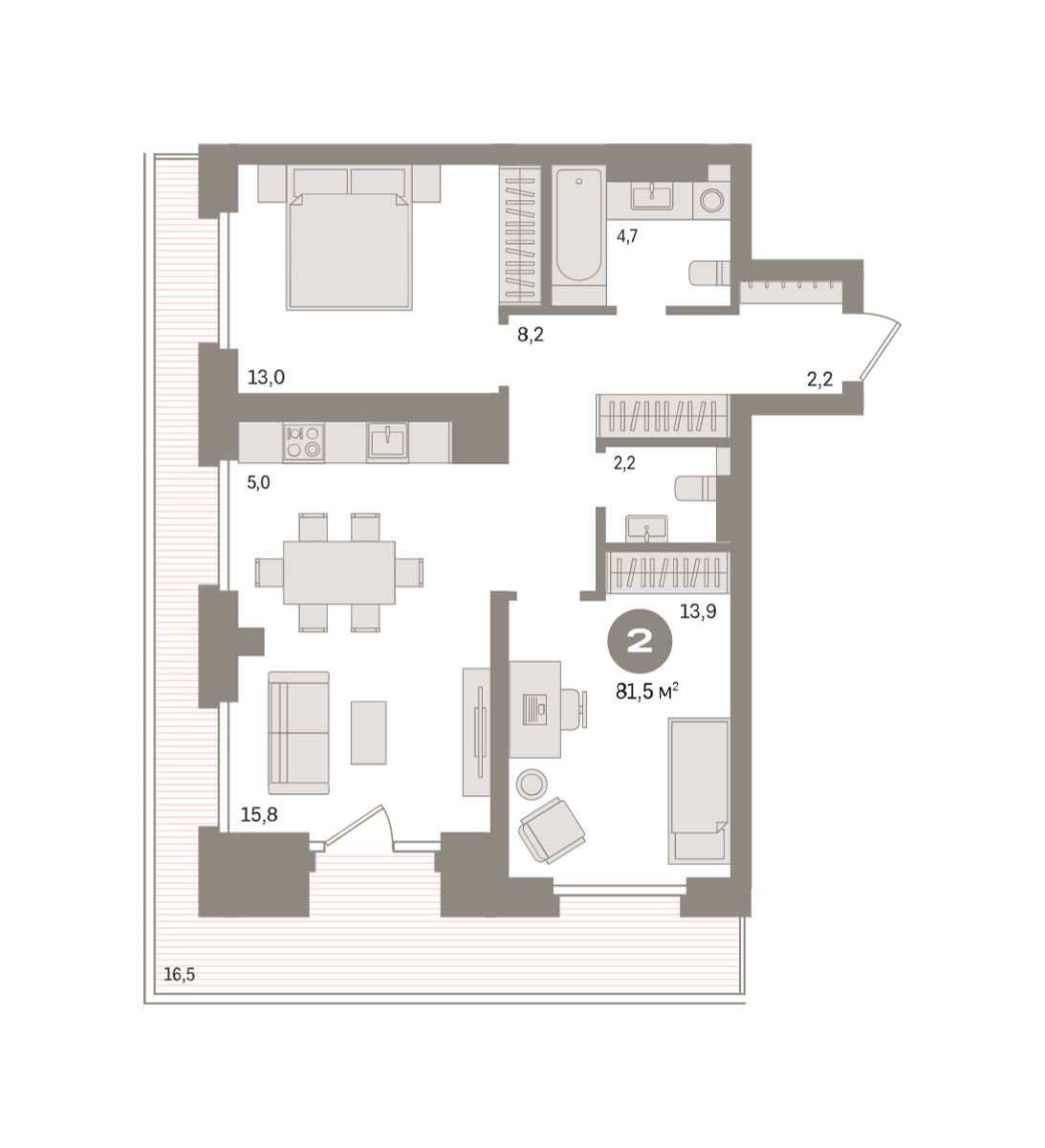 Планировка: 2-комнатная 81.5 м² в ЖК Речной порт, Центр: Дом печати