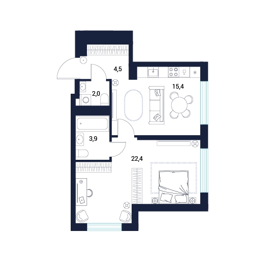 Планировка: 1-комнатная 48.2 м² в ЖК AIRIS, Комарово Парк