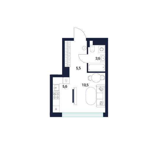 Планировка: Студия 25.2 м² в ЖК AIRIS, Комарово Парк
