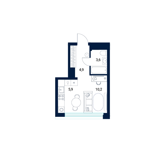 Планировка: Студия 24.6 м² в ЖК AIRIS, Комарово Парк