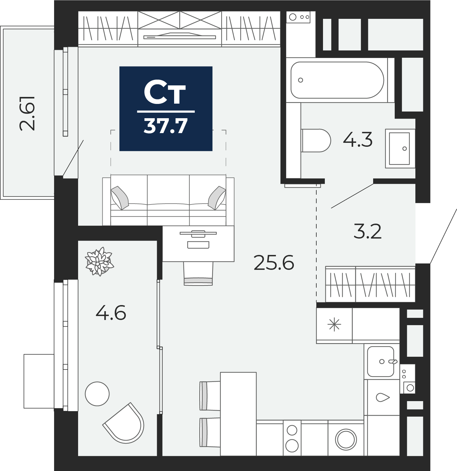 Планировка: Студия 41.2 м² в ЖК Беринг, Лесобаза