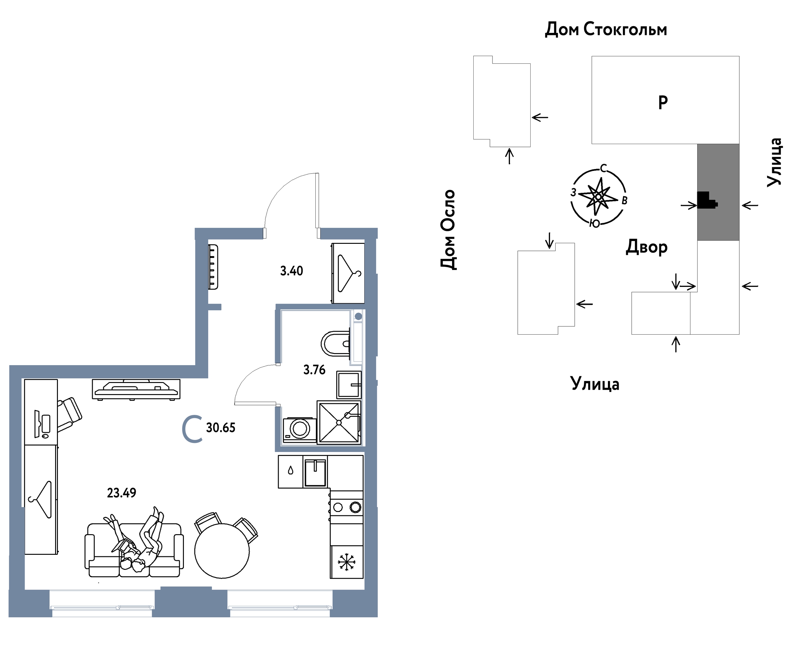 Планировка: Студия 30.6 м² в ЖК Европейский берег 2.0, Европейский