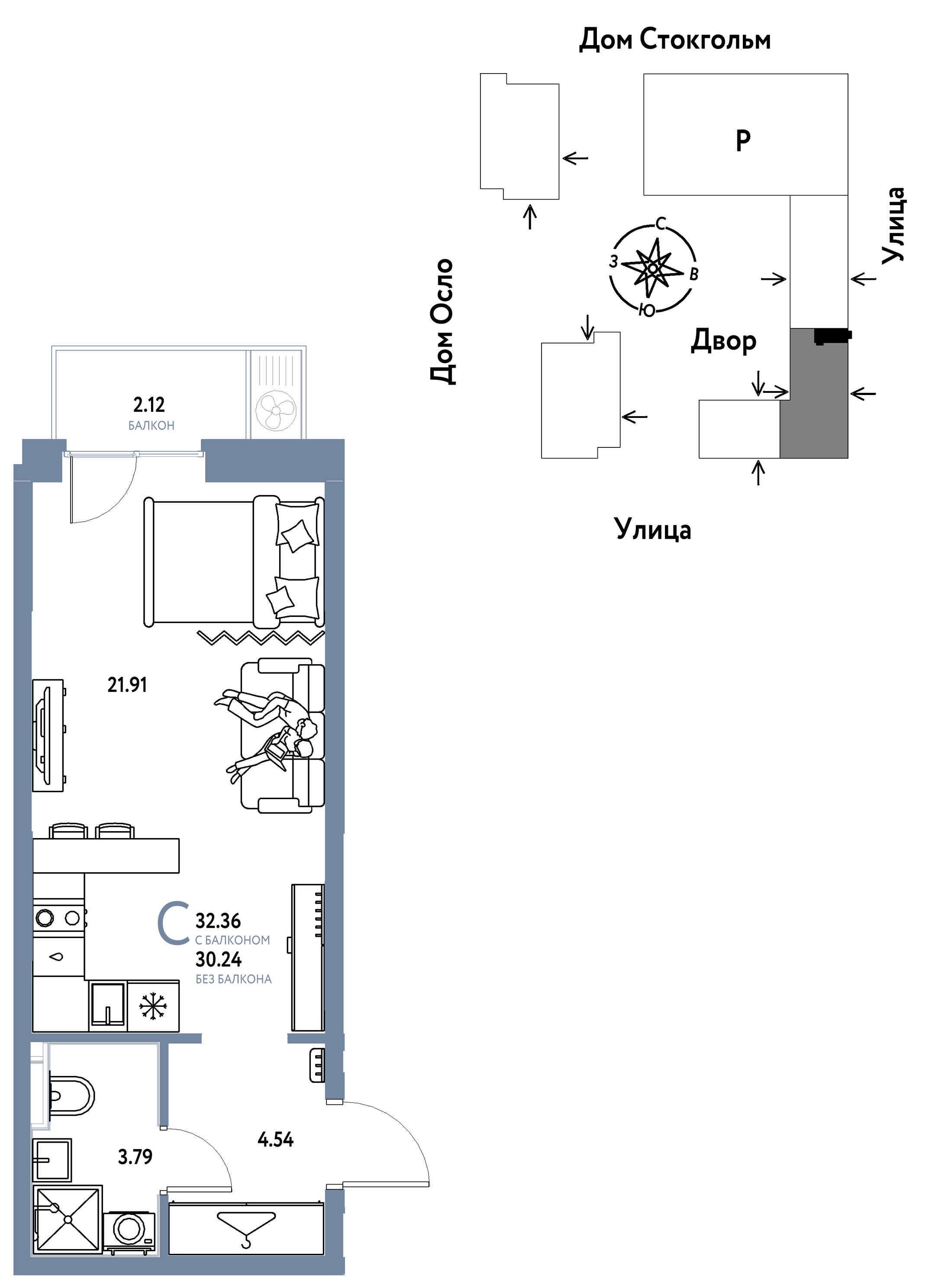 Планировка: Студия 32.4 м² в ЖК Европейский берег 2.0, Европейский