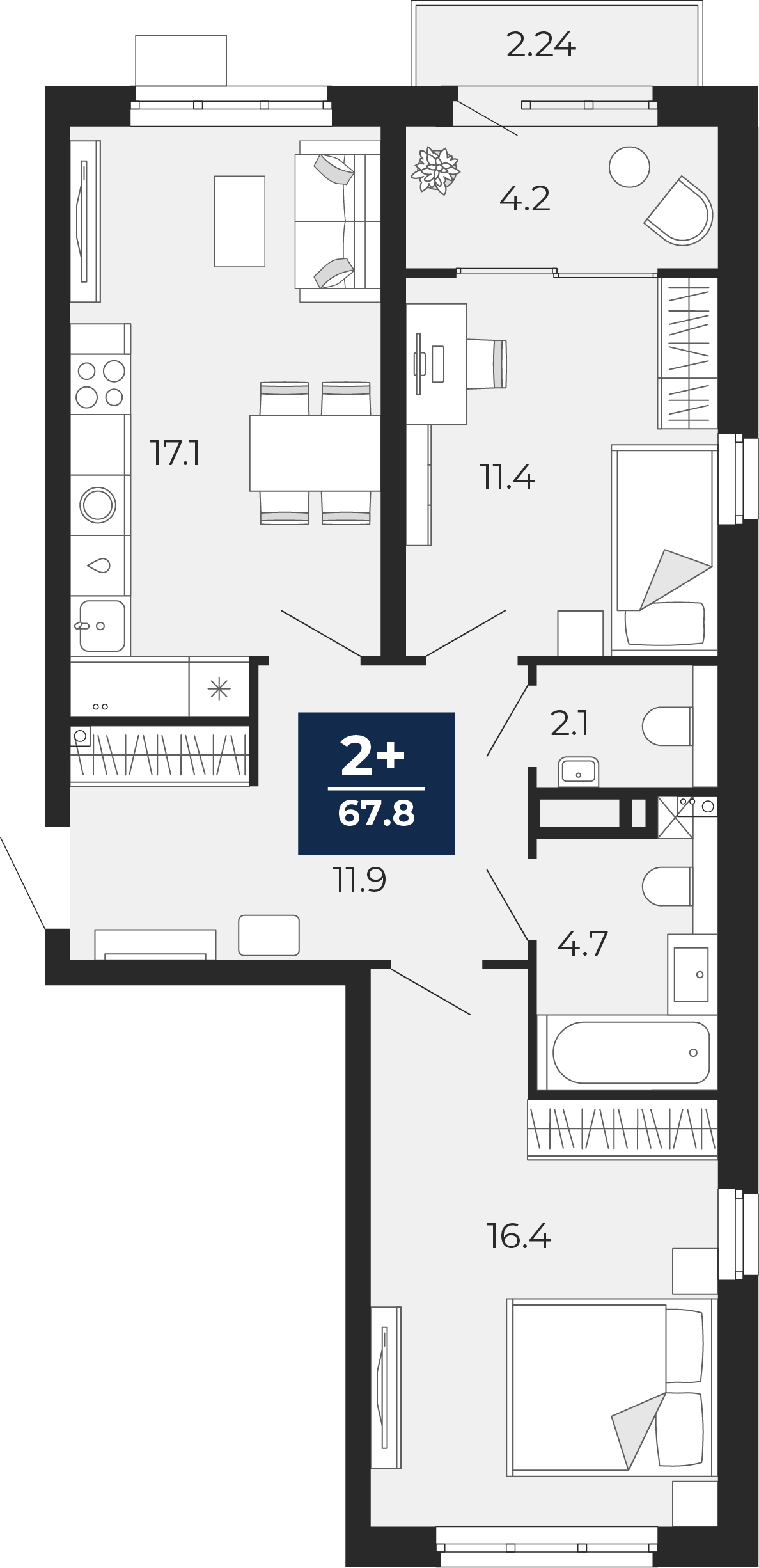 Планировка: Евротрешка 71.2 м² в ЖК Беринг, Лесобаза
