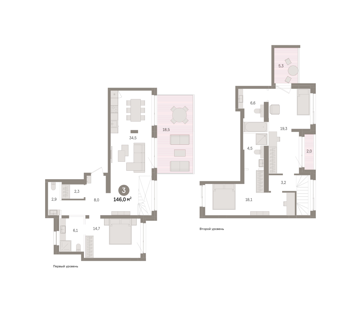 Планировка: 3-комнатная 146 м² в ЖК Дом у озера, Европейский