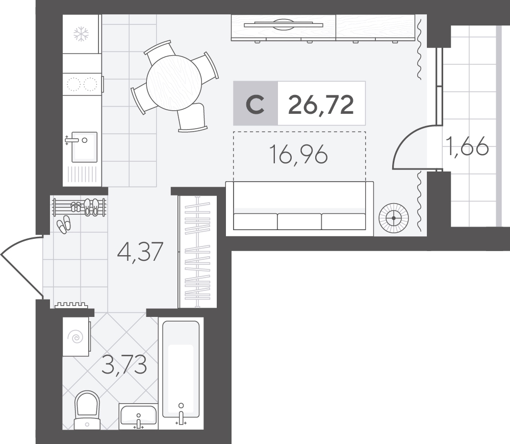 Планировка: Студия 26.7 м² в ЖК Скандиа. Квартал в Комарово Парк, Комарово Парк