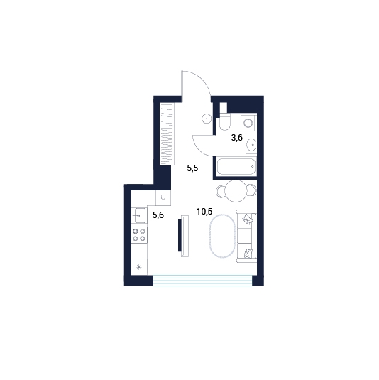 Планировка: Студия 25.2 м² в ЖК AIRIS, Комарово Парк