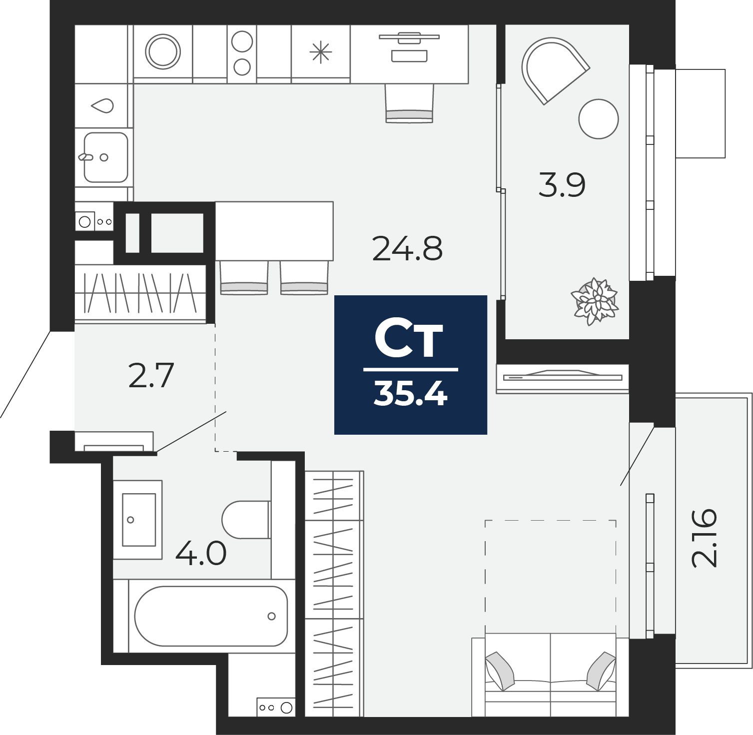 Планировка: Евродвушка 38.3 м² в ЖК Беринг, Лесобаза