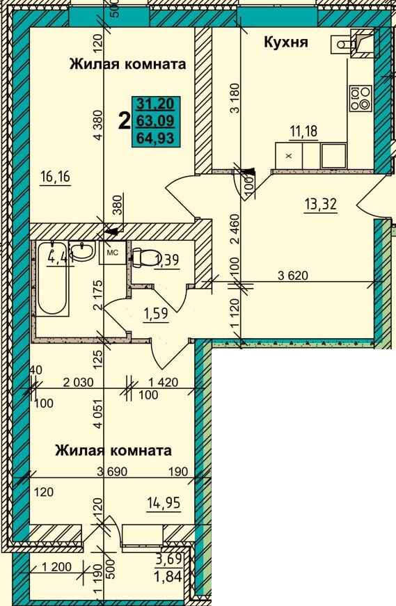 Продажа 2-комнатной новостройки, Калуга, Белинского,  13