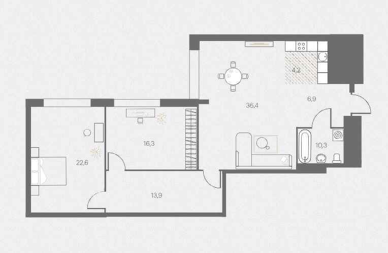 Планировка: Евротрешка 104.7 м² в ЖК White House, Центр: Исторический
