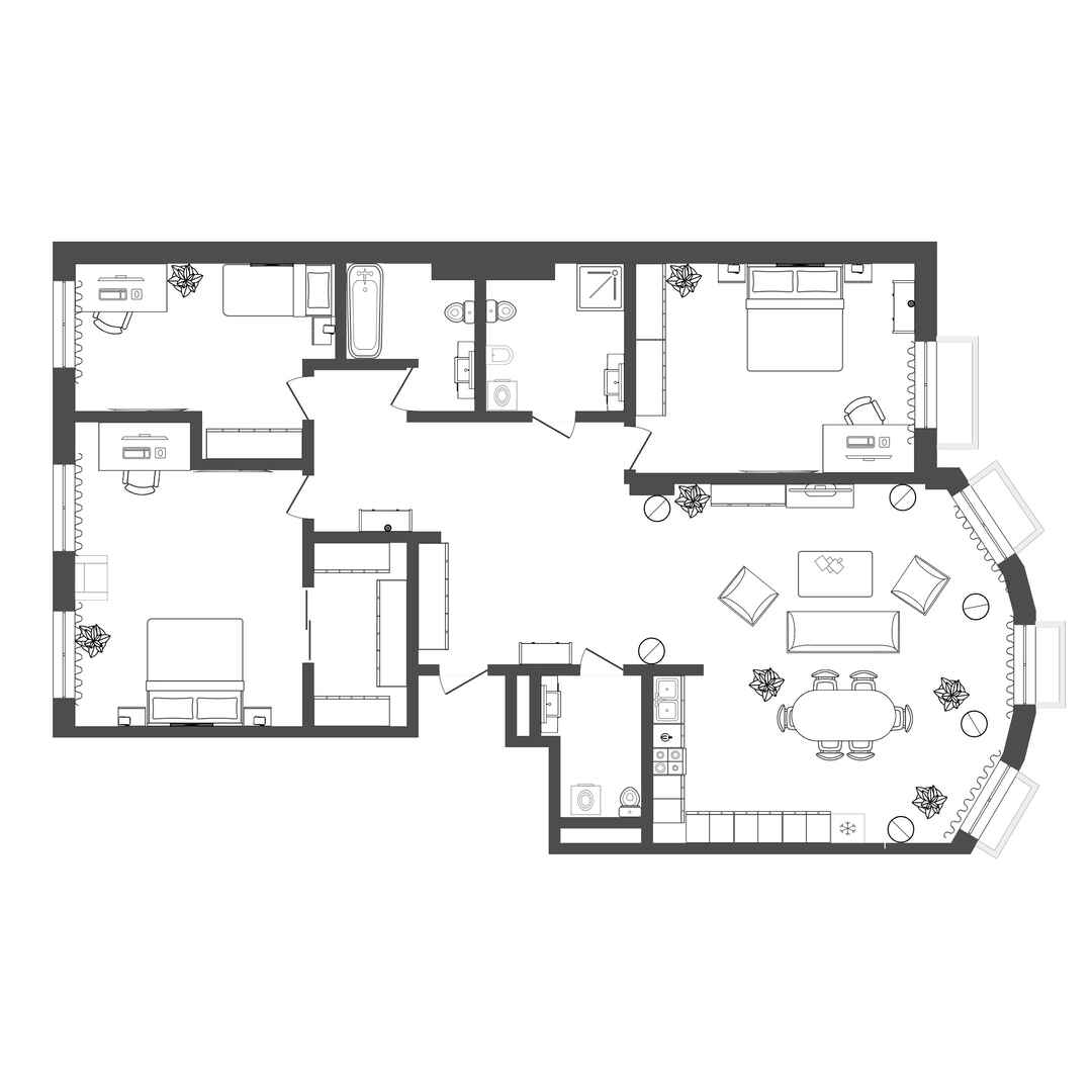 Планировка: 4-комнатная евро 130.3 м² в ЖК Архитектурный Ансамбль Вознесенский, Заречный