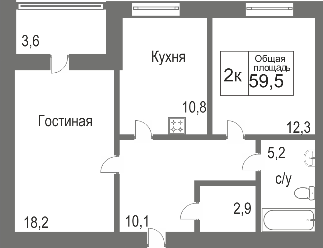 Объявление. г. Сургут, 2-комн.кв. 59.43кв.м, Игоря Киртбая. Фото 12