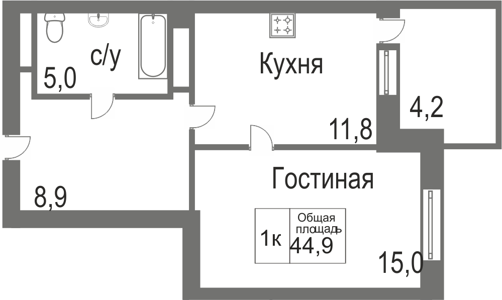 Объявление. г. Тюмень, 1-комн.кв. 40.7кв.м, Велижанская. Фото 2