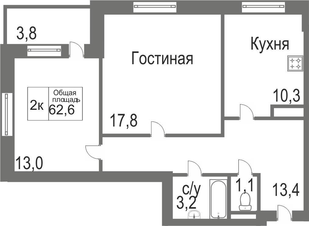 Объявление. г. Тюмень, 2-комн.кв. 58.8кв.м, Велижанская. Фото 3