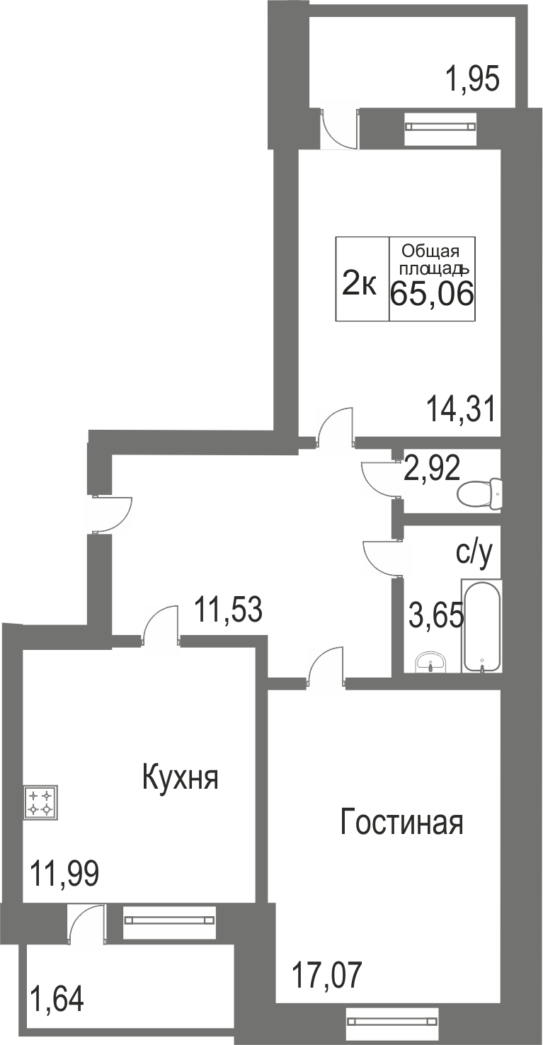 Объявление. г. Сургут, 2-комн.кв. 65.06кв.м, Ивана Захарова. Фото 3
