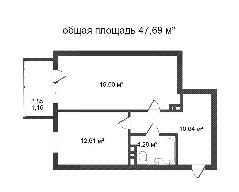 Объявление. г. Сургут, 1-комн.кв. 47.69кв.м, Югорский тракт. Фото 7