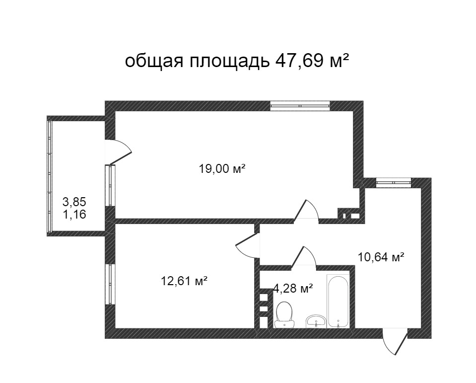 Объявление. г. Сургут, 1-комн.кв. 47.69кв.м, Югорский тракт. Фото 6