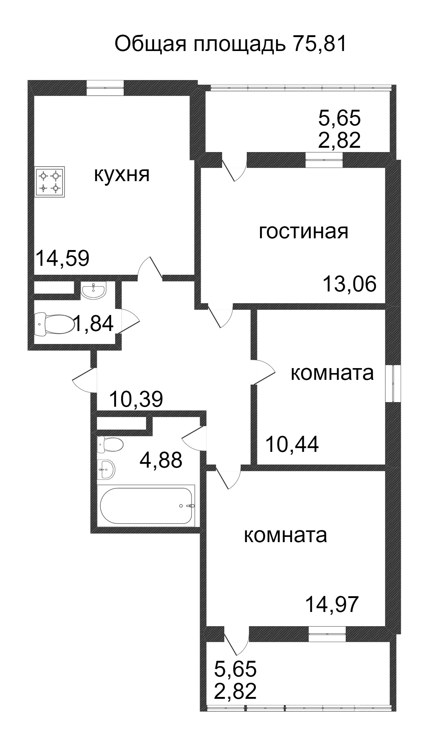 Объявление. г. Сургут, 3-комн.кв. 75.81кв.м, Ивана Захарова. Фото 3