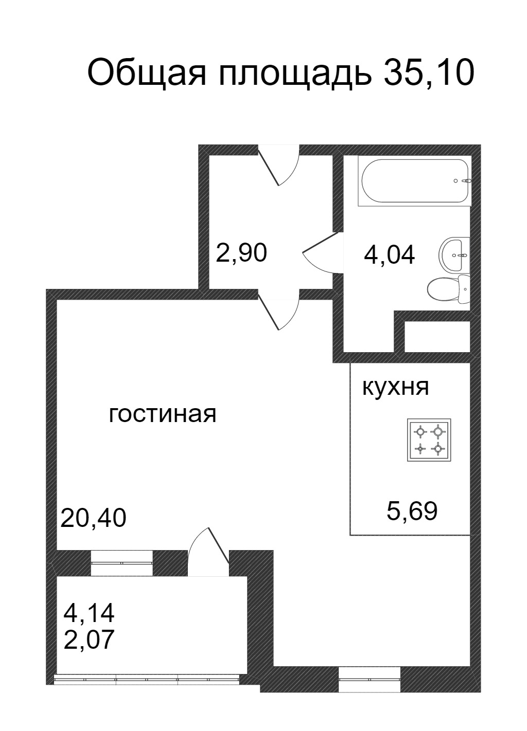 Объявление. г. Сургут, 1-комн.кв. 35.1кв.м, Ивана Захарова. Фото 3