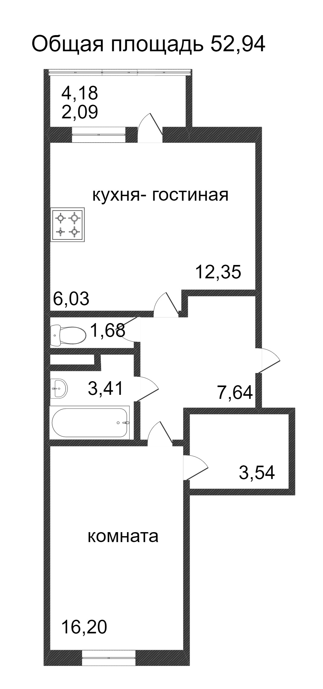 Объявление. г. Сургут, 1-комн.кв. 52.94кв.м, Ивана Захарова. Фото 3