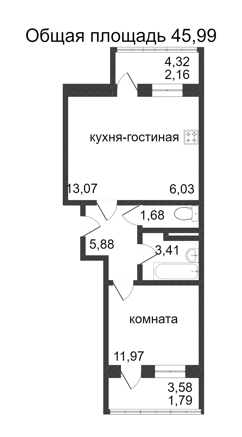 Объявление. г. Сургут, 1-комн.кв. 45.99кв.м, Ивана Захарова. Фото 3