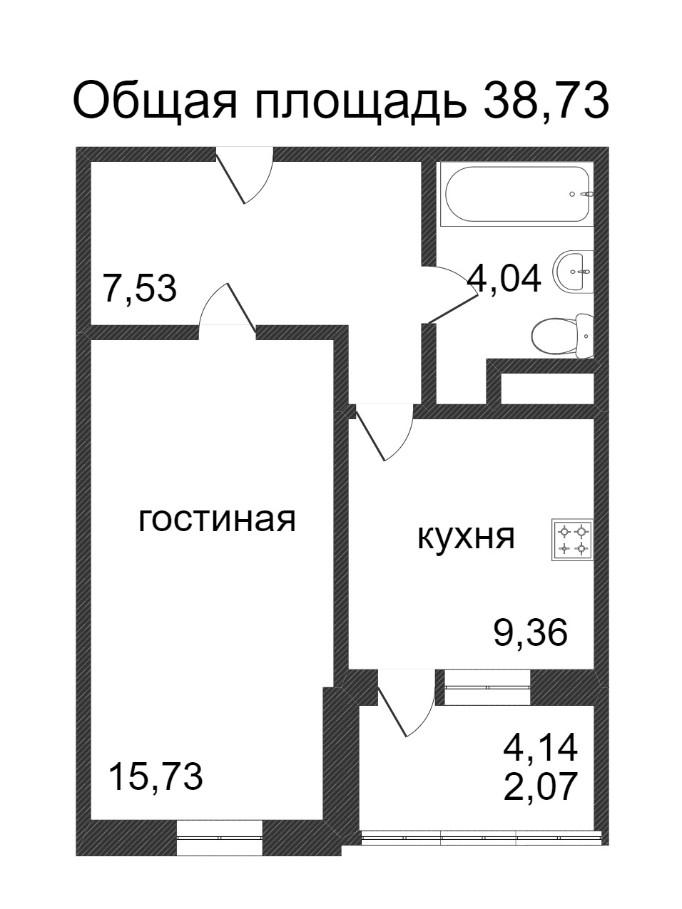 Объявление. г. Сургут, 1-комн.кв. 38.73кв.м, Ивана Захарова. Фото 3