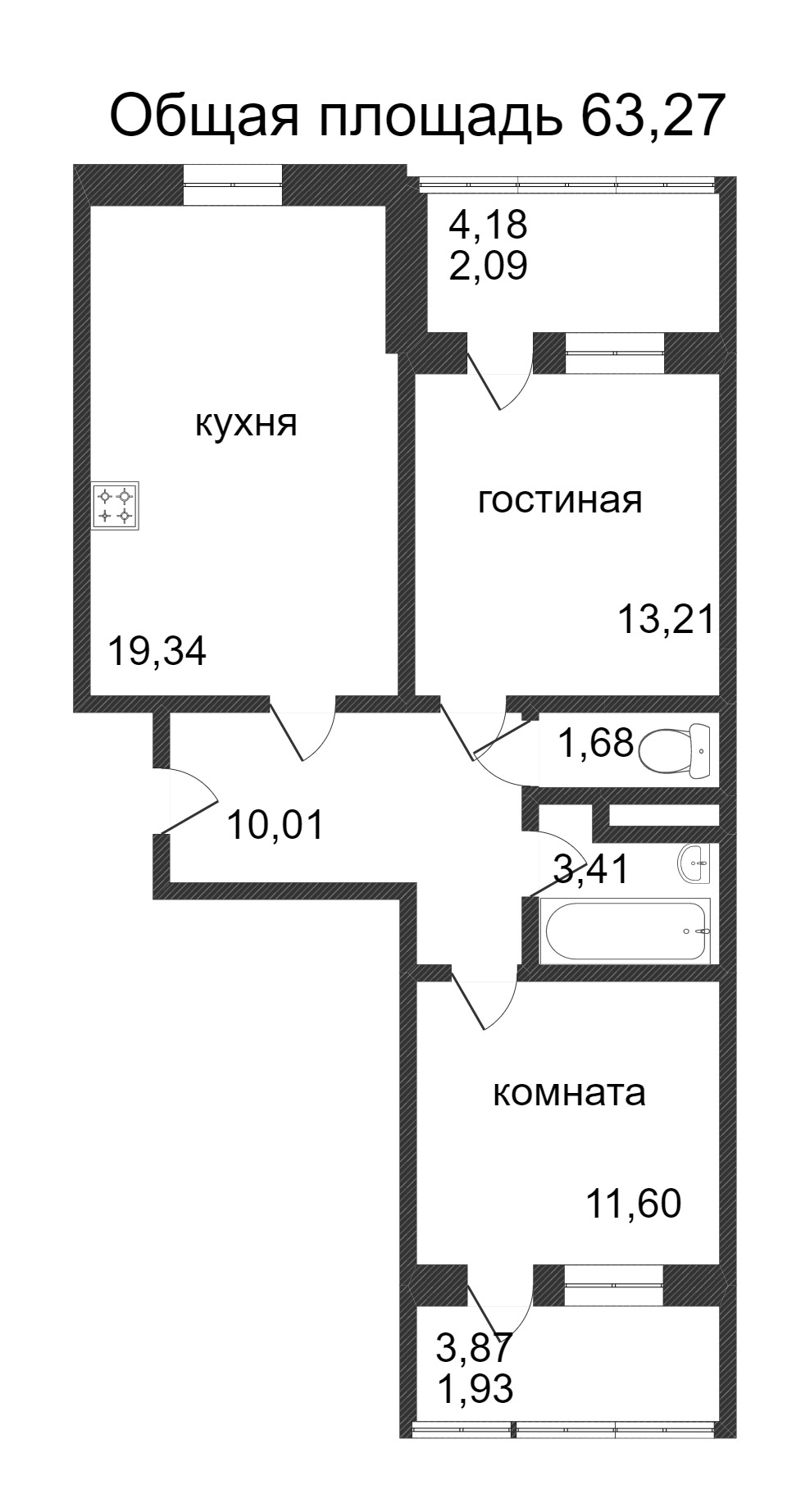 Объявление. г. Сургут, 2-комн.кв. 63.27кв.м, Ивана Захарова. Фото 3