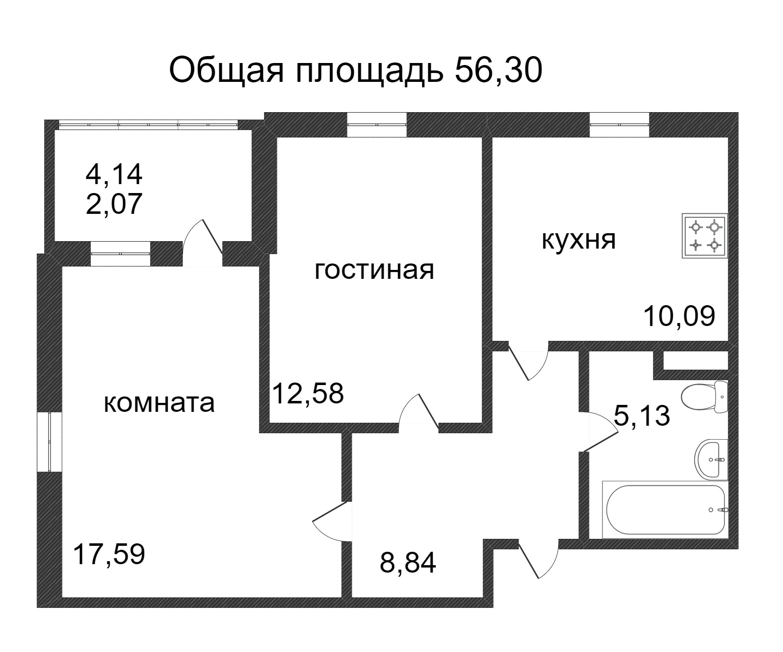 Объявление. г. Сургут, 2-комн.кв. 56.3кв.м, Ивана Захарова. Фото 3