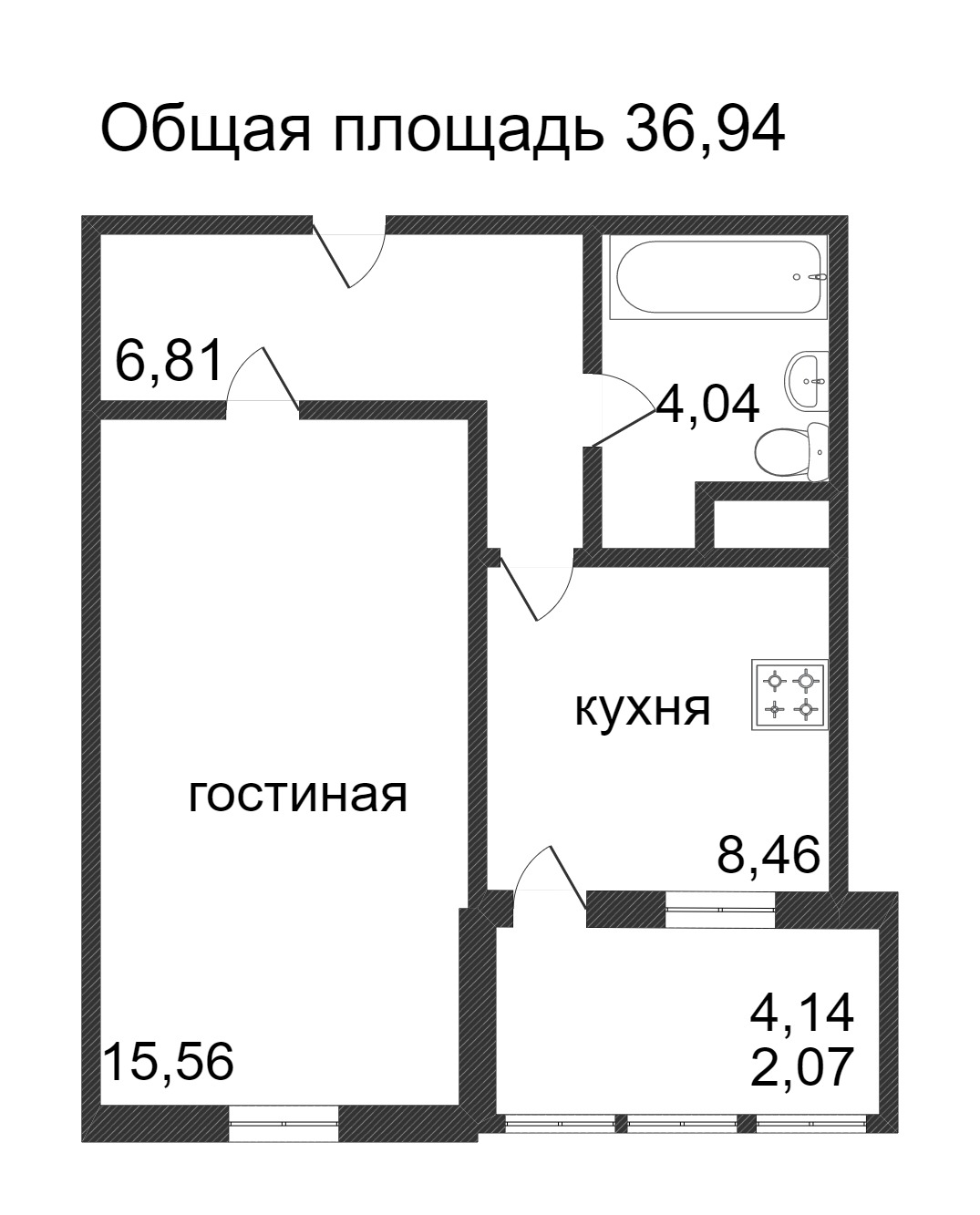 Объявление. г. Сургут, 1-комн.кв. 36.94кв.м, Ивана Захарова. Фото 3