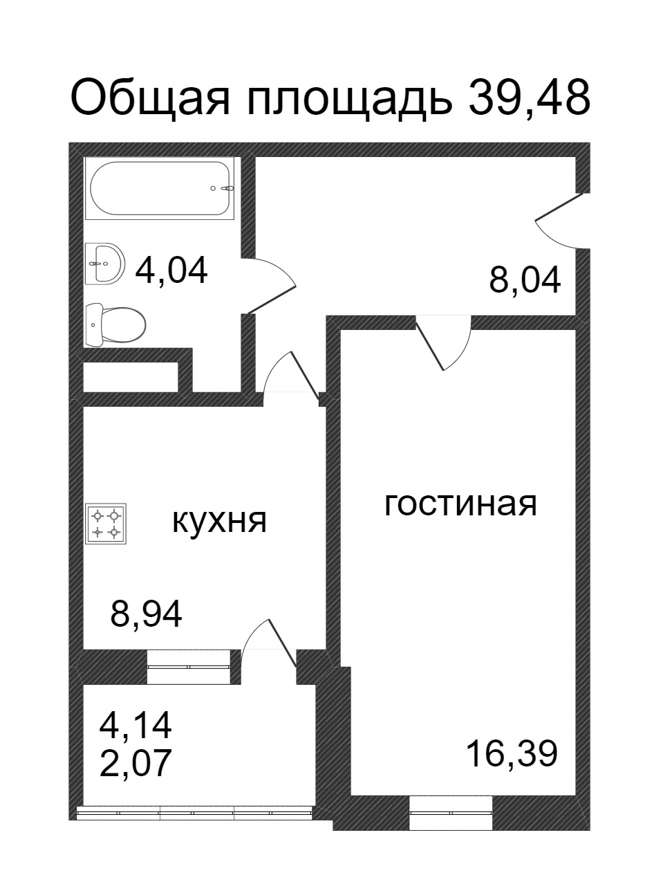 Объявление. г. Сургут, 1-комн.кв. 39.48кв.м, Ивана Захарова. Фото 3