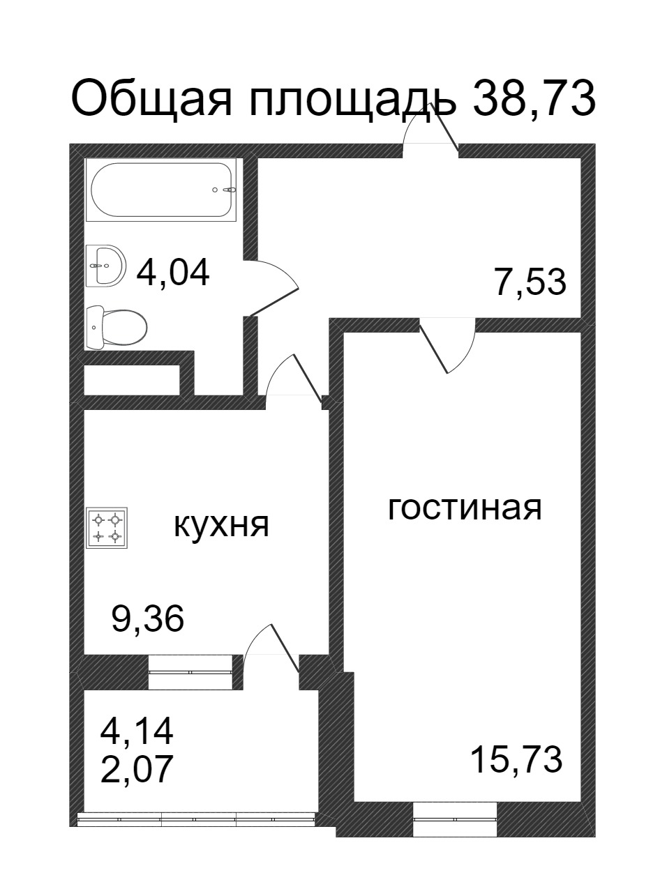Объявление. г. Сургут, 1-комн.кв. 38.73кв.м, Ивана Захарова. Фото 3