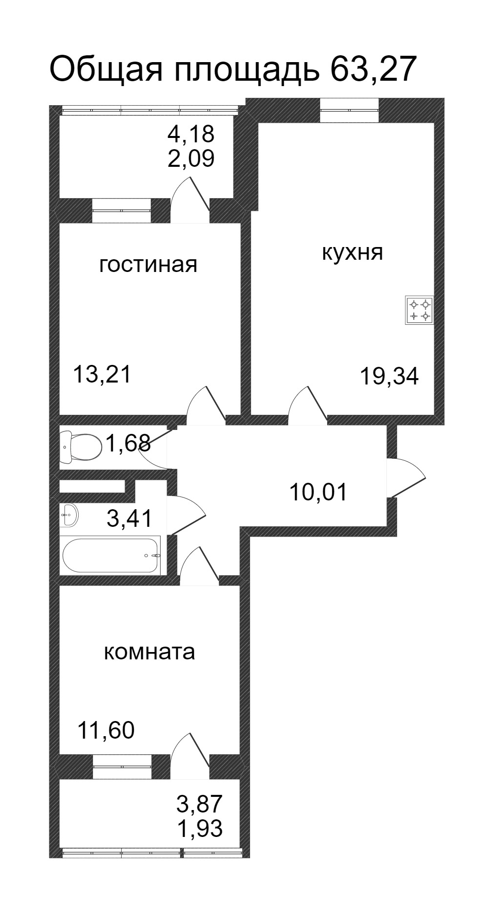 Объявление. г. Сургут, 2-комн.кв. 63.27кв.м, Ивана Захарова. Фото 3